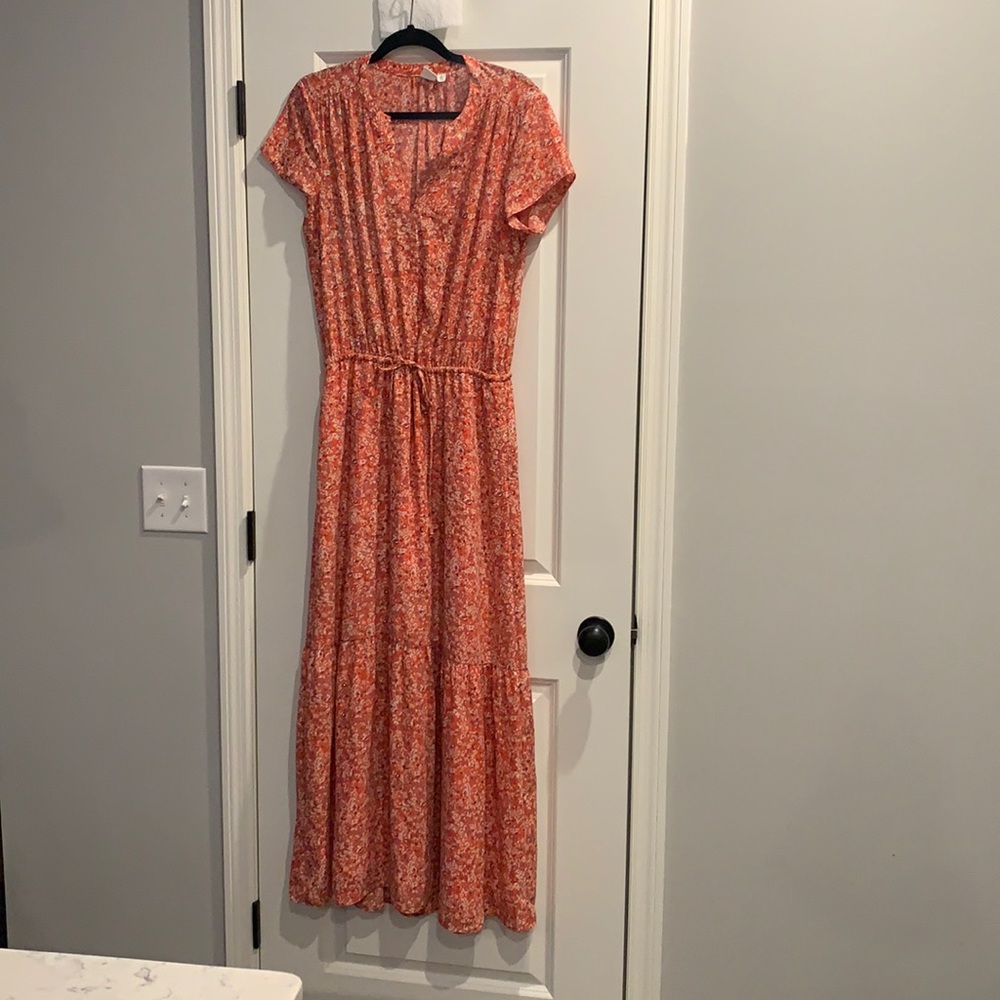 Red floral maxi dress